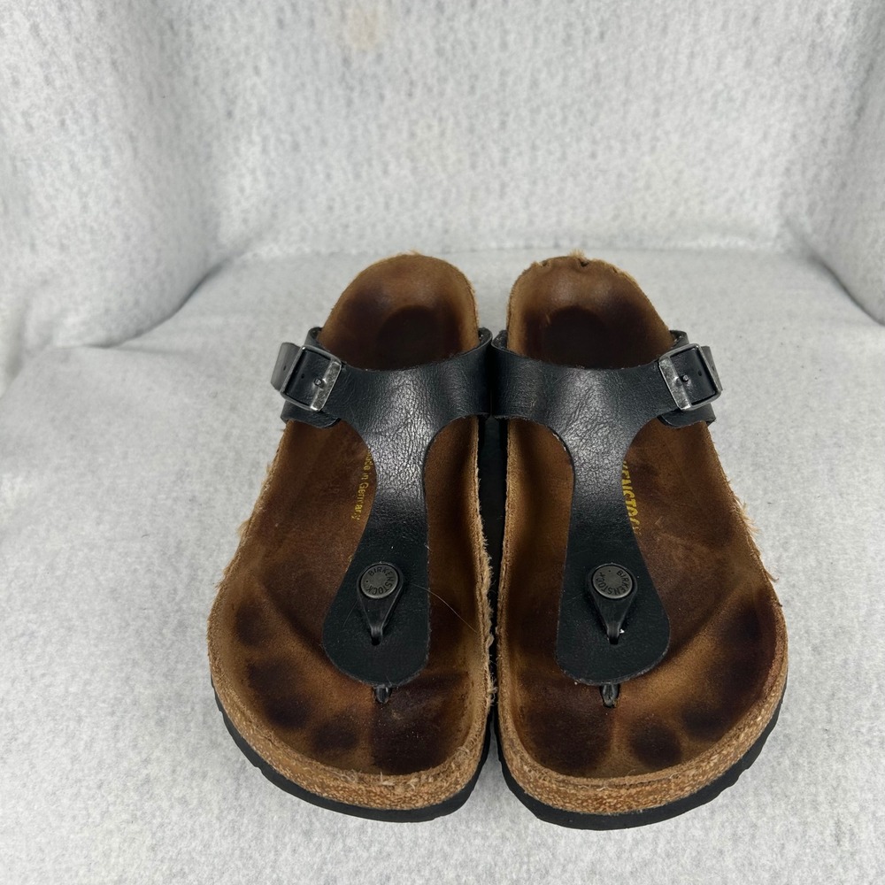 Birkenstock Gizeh Sandals Womens 38 Black‎ T-Strap Thong Cork Footbed